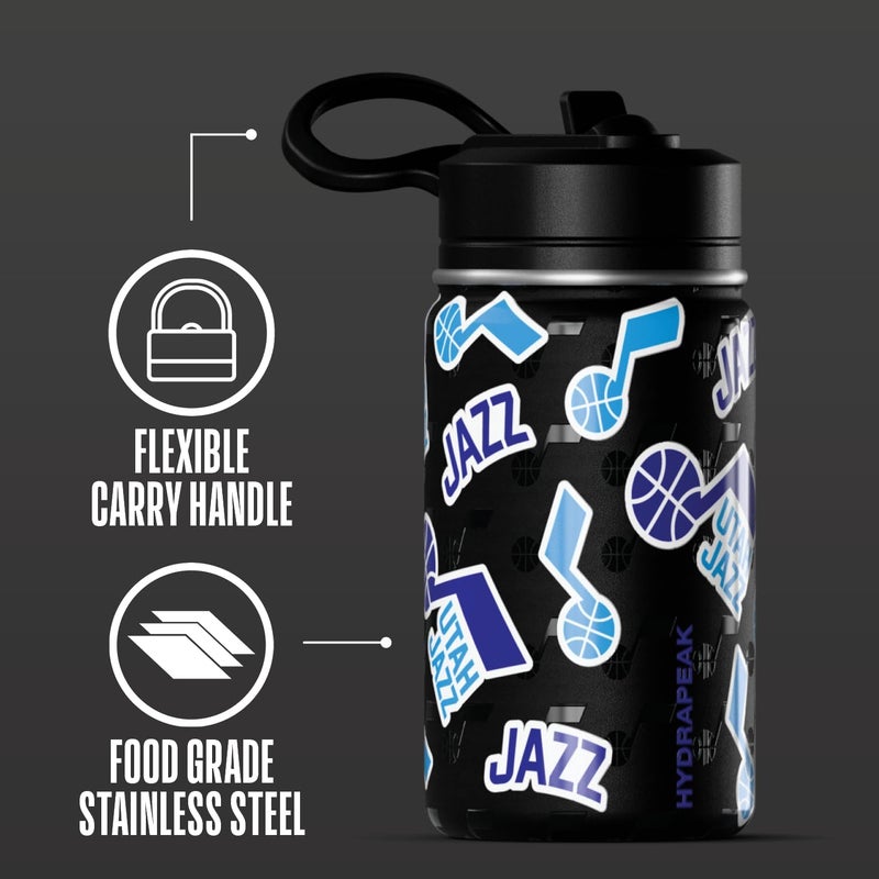 Hydrapeak x NBA Officially Licensed Utah Jazz 14oz Mini Kids Water Bottle with Straw Lid and Handle Reusable Stainless Steel Double Wall Insulated Spill Proof Sports Gift for Boys Girls - Image 2